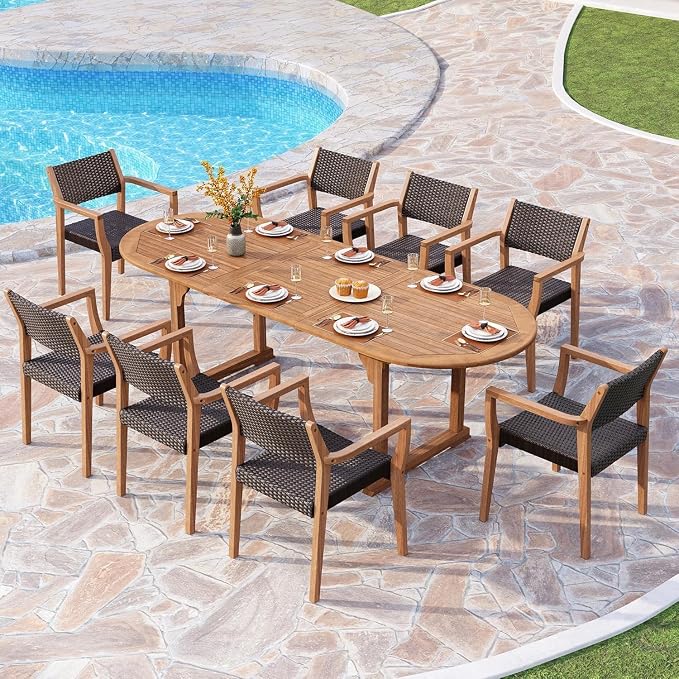 PHI VILLA 9 Pieces Acacia Wood Outdoor Dining Set by PHIVILLAThepioneerofcomfortablehouseholdsupplies
