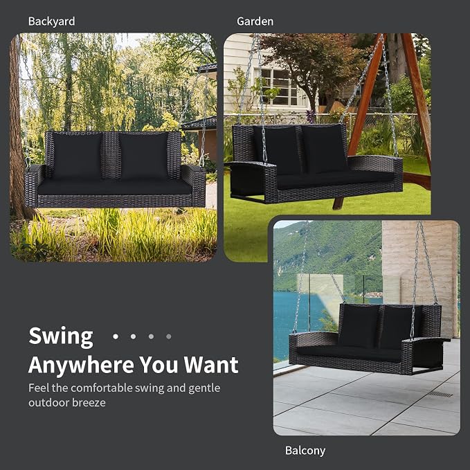 RELAX4LIFE Porch Swing 2-Seat Patio Rattan, Wicker Porch Swings Outdoor W/Two - Image 9