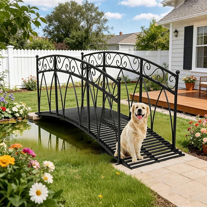 Kinlife 8 FT Metal Arch Garden Bridge – Heightened Patio Outdoor Bridge by AIIT
