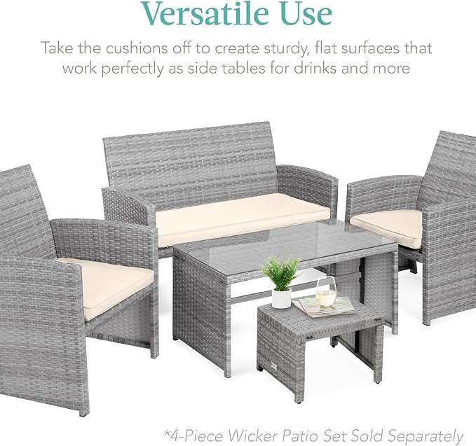 Best Choice Products Set of 2 Wicker Ottomans, Additional Seating, Side Table - Image 4