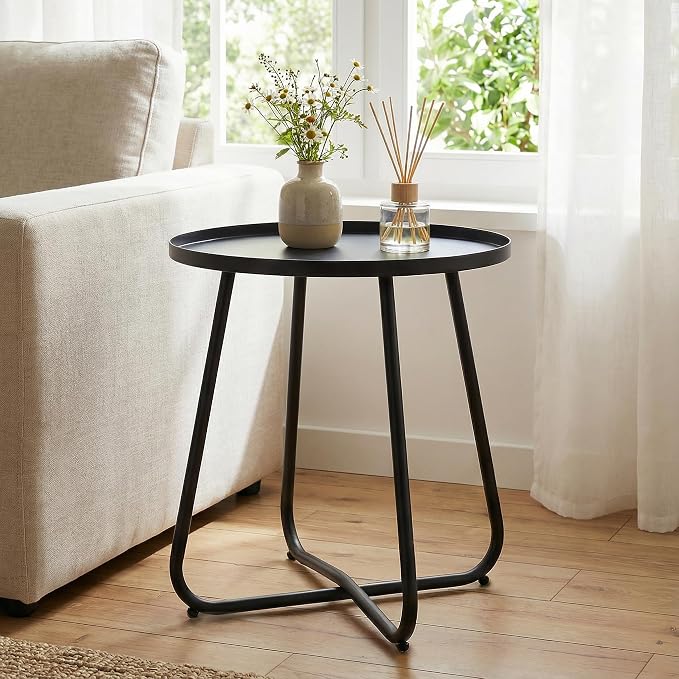 Outdoor Side Table, Indoor & Outdoor 18" Round Patio Side Table, Small Metal - Image 5
