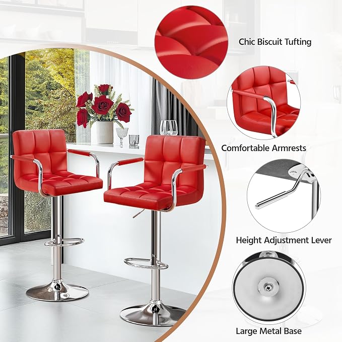 Yaheetech Bart Stools Set of 4, PU Leather Adjustable Barstools - Image 7