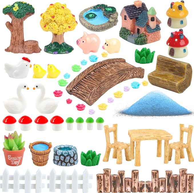 50 Pcs Fairy Garden Miniatures Accessories Bridge House Landscape Water Well by QUOZUO