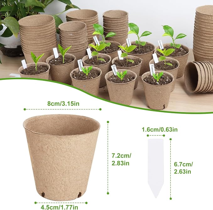132 Pack Organic Peat Pots, 3.15 Inch Nursery Pot, Round Plant Seedling Pots - Image 5
