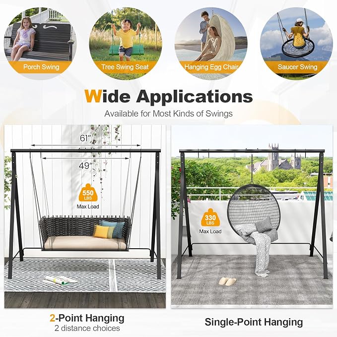 Tangkula Porch Swing with Stand, Wood Hanging Patio Swing with 2 Cupholder & - Image 9