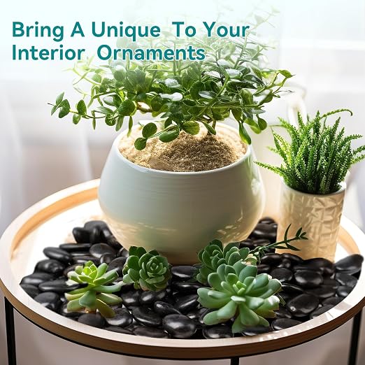 15 lbs Black Rocks for Planters, Polished Garden Stones for Outdoor Landscaping - Image 5