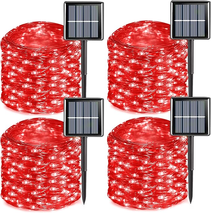QITONG 4 Pack Solar Fairy Lights, Each 33ft 100 LED Red Christmas String Light by QITONG