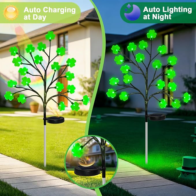 4 Pack St Patricks Day Solar Outdoor Lights, 80 LED St Patricks Day Decorations - Image 3