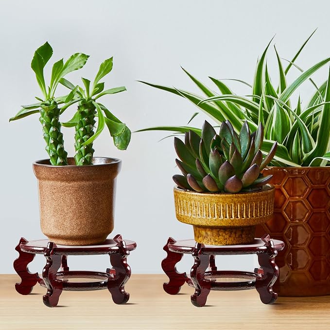 Geetery 2 Pcs 4 to 12 in Wooden Plant Stands Indoor Chinese Oriental Plant Stand - Image 7