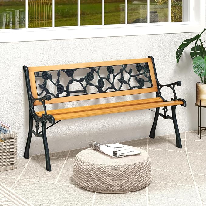 Tangkula Outdoor Garden Bench Park Bench, Patio Iron Bench Chair - Image 4