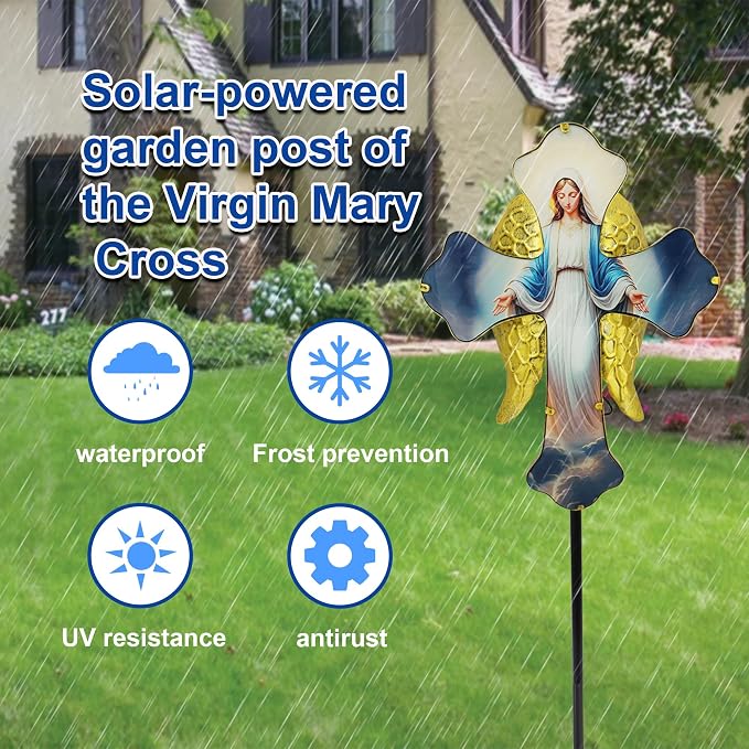 Solar Virgin Mary Cross Garden Lamp - Image 3