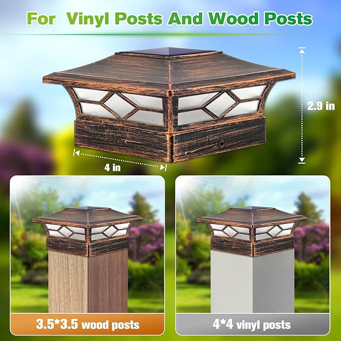 Solar Post Cap Lights Outdoor 8pack, Waterproof Solar Powered Deck Fence Post - Image 5