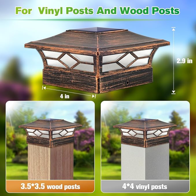Solar Post Cap Lights Outdoor 6pack, Waterproof Solar Powered Deck Fence Post - Image 5