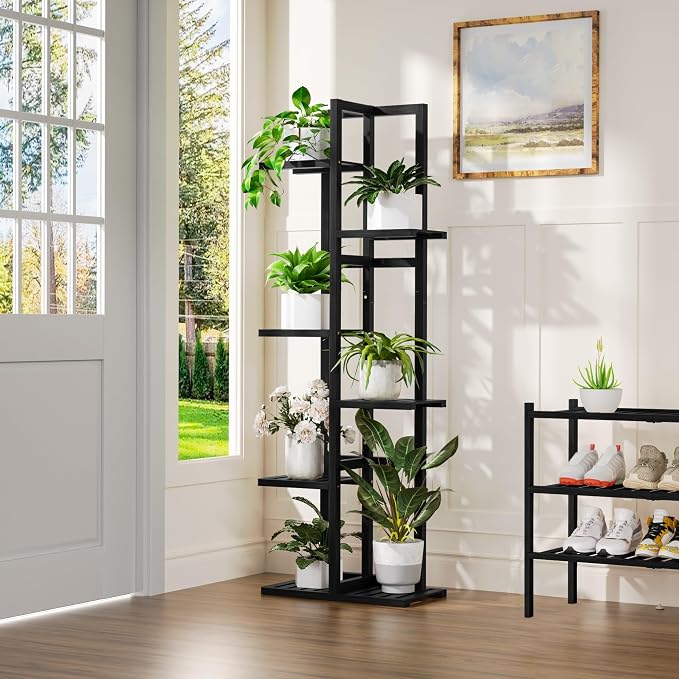 6 Tier Bamboo Plant Stand Indoor, Wood Tall Flower Holder Corner Tiered Plant - Image 2