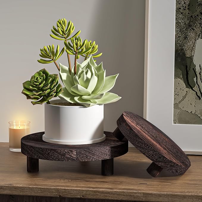 Wood Plant Stand Indoor Outdoor, 12/10/8/6" Round Wood Riser - Image 3