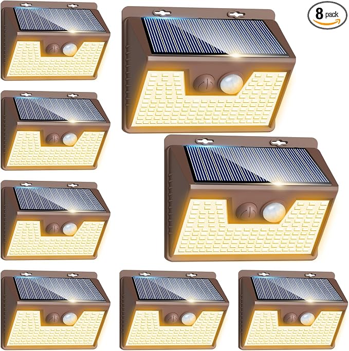 Peasur Solar Lights Outdoor Motion Sensor Waterproof, 8 Pack 140LED Brown Solar by Peasur