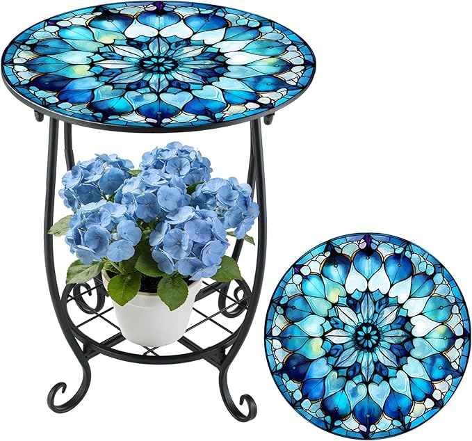 Outdoor Side Table Round Small Mosaic Patio Accent Indoor End Plant Coffee Tea by Cinnvoice