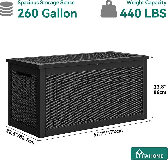 YITAHOME 260 Gallon XXL Large Deck Box, Outdoor Resin Storage Box, Lockable - Image 7