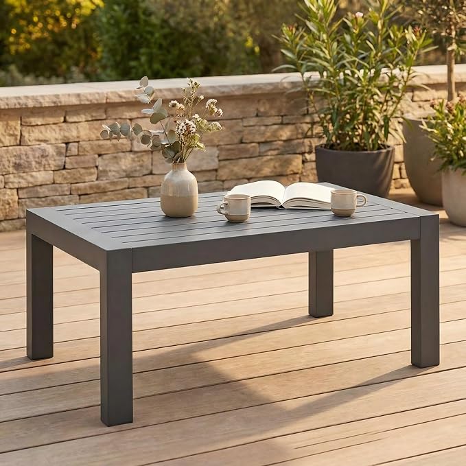 Solaste Aluminum Outdoor Coffee Table, All-Weather Rectangle Metal Patio Coffee - Image 7