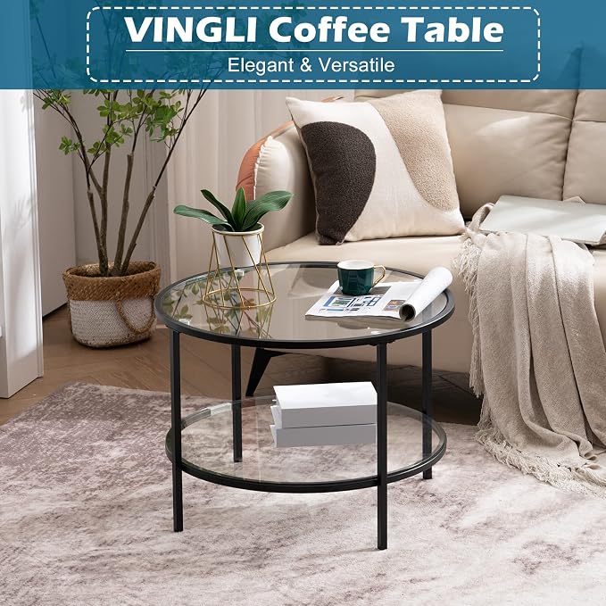VINGLI 25.6" Round Black Coffee Tables - Image 3