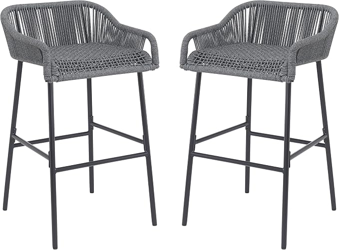 Christopher Knight Home Sivir Outdoor Barstool Set of 2, Patio Woven Rope Bar - Image 6