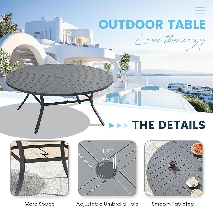 Patio Dining Table for 8-10, Round Metal Outdoor Table - Image 4