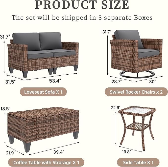 UDPATIO Patio Furniture Set, 5 Pieces Outdoor Furniture Sets - Image 3