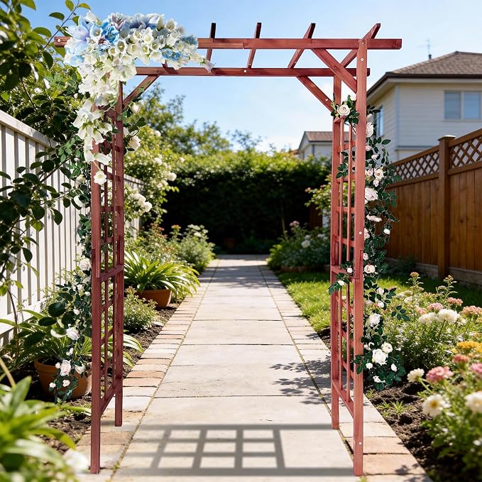 85 in Wooden Garden Arbor, Solid Fir Wood Trellis - Image 6
