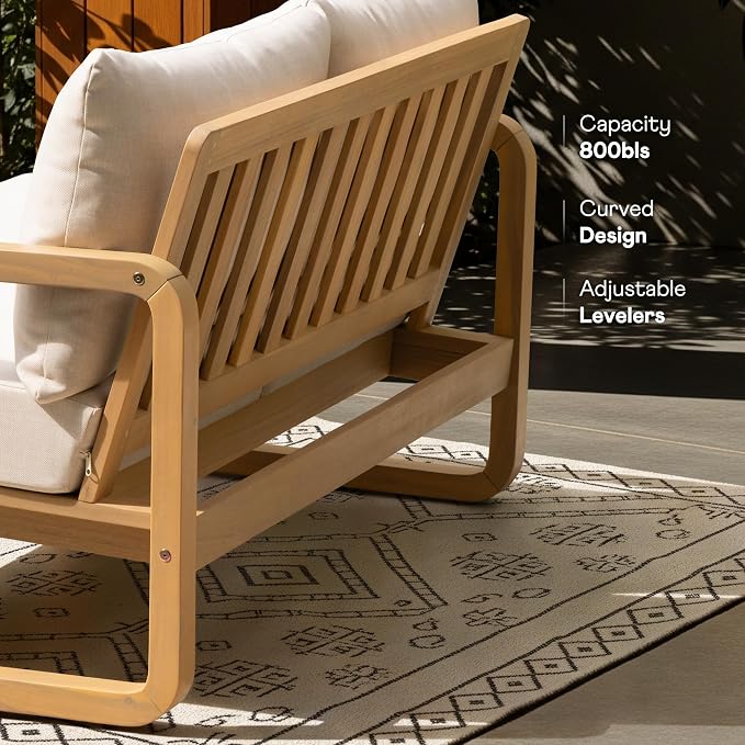 Idzo Ivy Loveseat with Coffee Table – Beige Fabric, 2-Seater Outdoor Sofa Set - Image 6