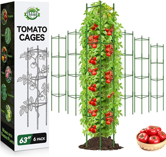 Halatool 63 Inch Tomato Cages for Garden, 6 Pack Adjustable Tall Tomato Cage by HALATOOL