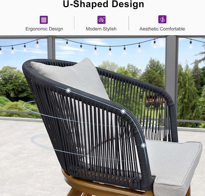PURPLE LEAF 5 Pieces Patio Dining Set Wicker Outdoor Furniture Rectangular - Image 3