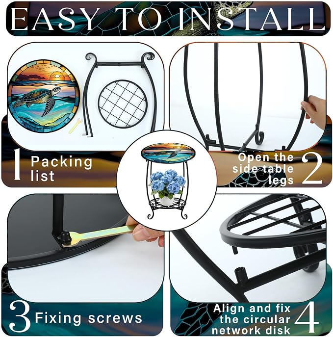 Outdoor Side Table Round Small Mosaic Patio Accent Indoor End Plant Coffee Tea - Image 5
