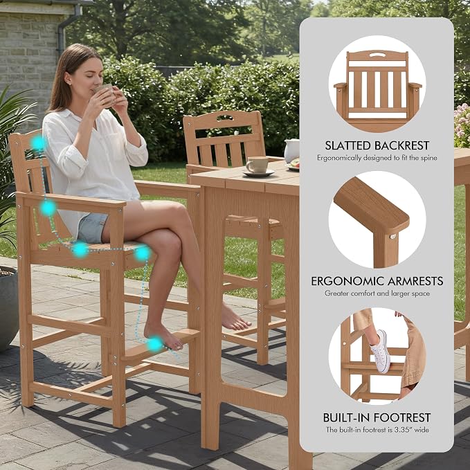 Ciokea 3 Pcs Outdoor Bar Height Table Set, Heavy-Duty All-Weather HDPE Patio - Image 6
