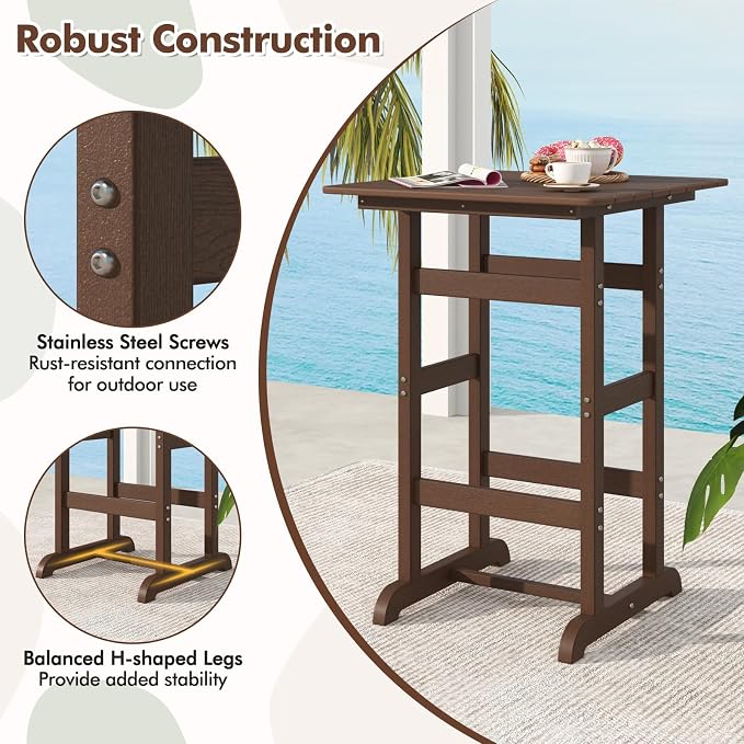 Giantex 42" Height Outdoor Tall Bar Table, HDPE Square Pub Tables - Image 7