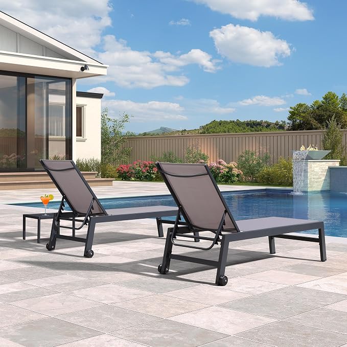 PURPLE LEAF Patio Chaise Lounge Set 2 Pieces Textilene Pool Lounge Chairs - Image 3