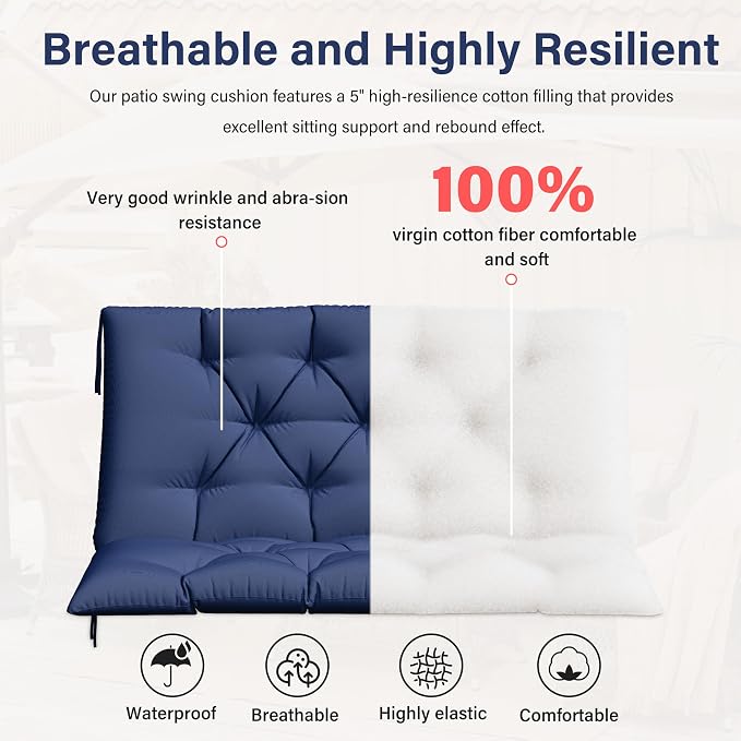 Porch Swing Cushion with Backrest, Waterproof Bench Cushion - Image 4