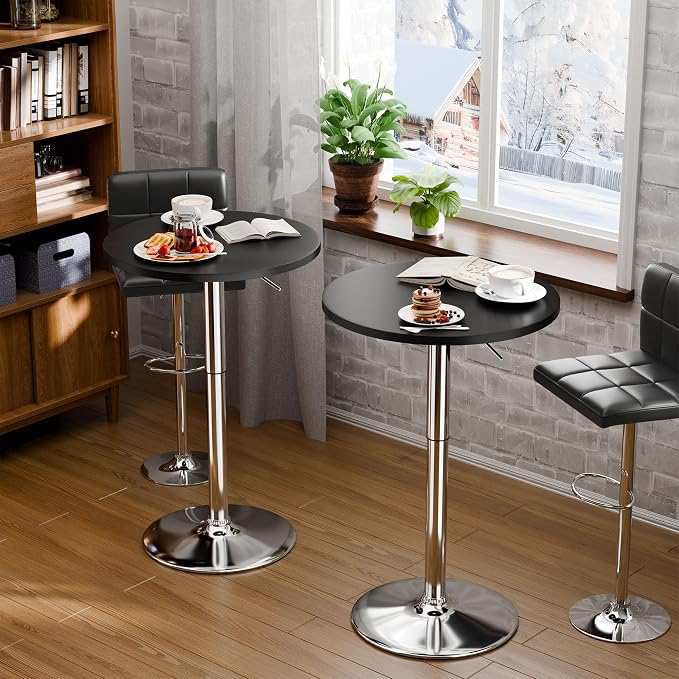 Flamaker Round Bistro Pub Table 23.6 Inch Height Adjustable 360° Swivel Bar - Image 7