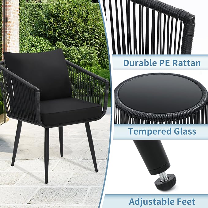 Kromax 3 Pieces Patio Rattan Bistro Conversation Set, Outdoor All-Weather - Image 3