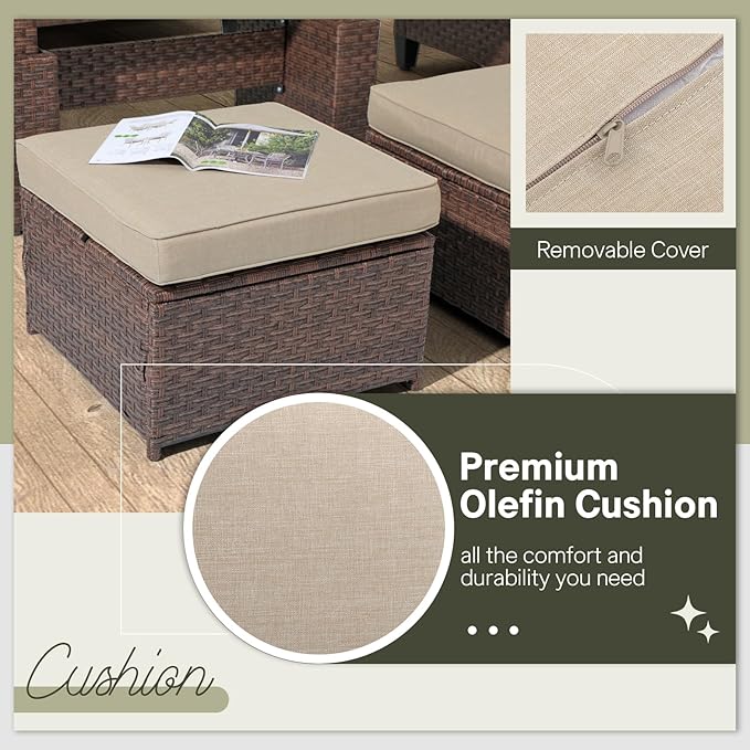 SUNSITT Outdoor Patio Ottoman Set of 2, All Weather Rattan Outdoor Ottoman Set - Image 3