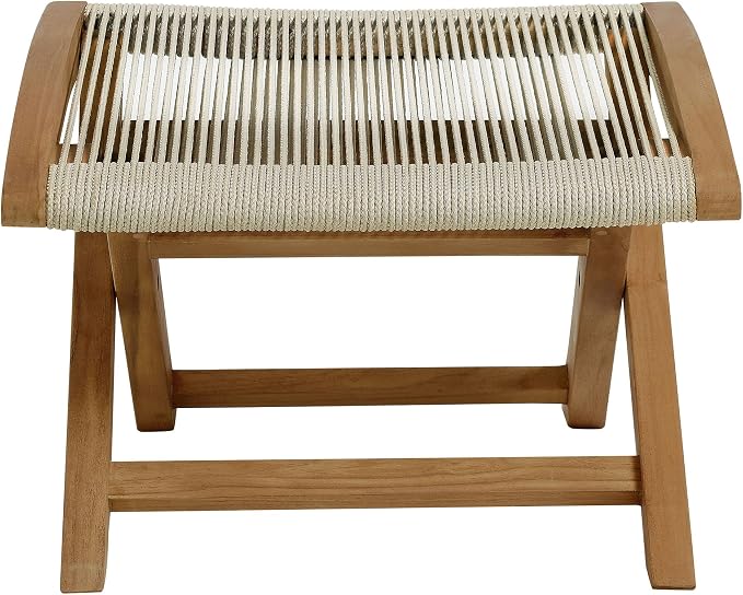 Modway Vienna Outdoor Patio Teak Wood Folding Ottoman in Natural Natural - Image 8
