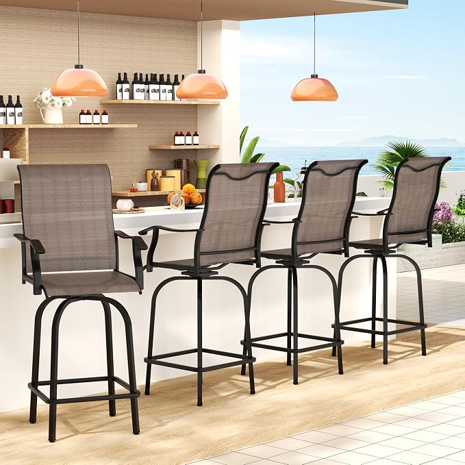 Outdoor Swivel Bar Stools Set of 2, All-Weather Metal Patio Bar Height Chairs by Sumshadow