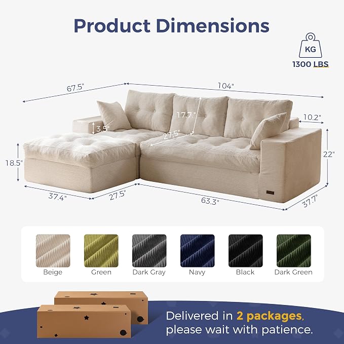 MAXYOYO 104" L Shaped Modular Sectional Sofa - Image 2