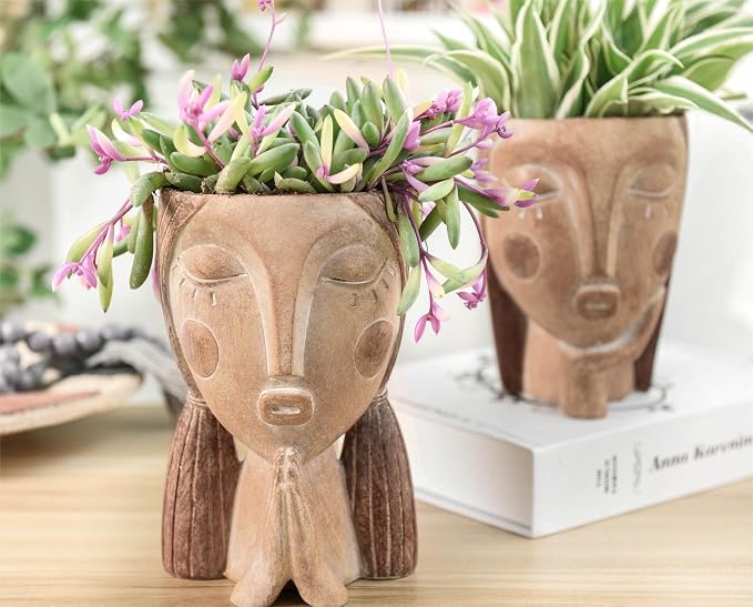 Face Planter Pots with Drainage Hole, Resin Head Planters - Image 7