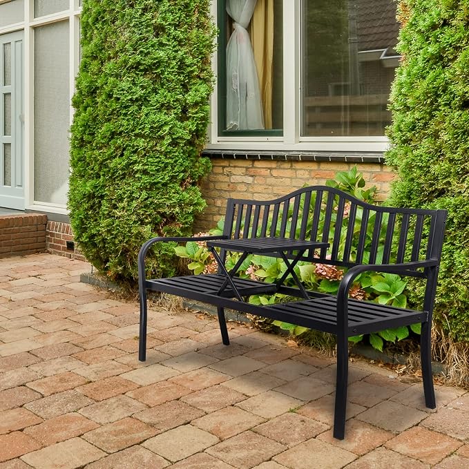 VINGLI 59" Outdoor Metal Bench Patio Bench - Image 7