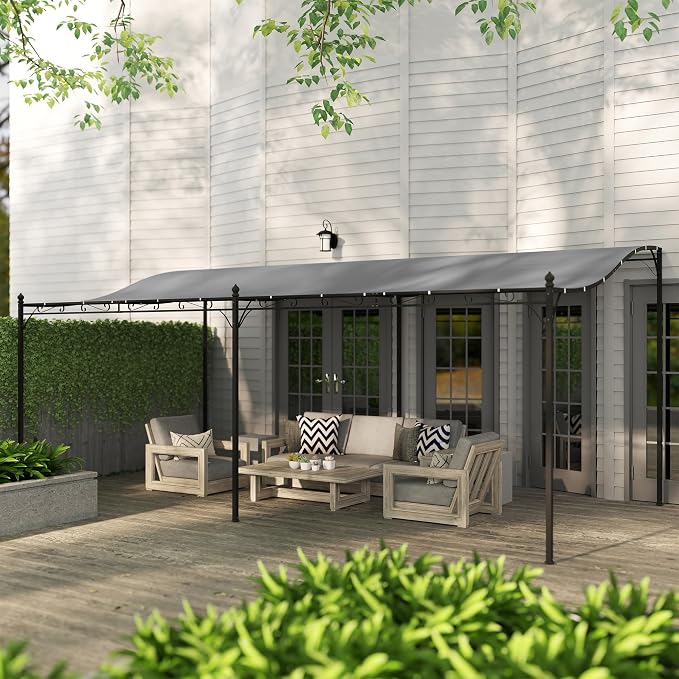 Outsunny 10' x 20' Outdoor Pergola Canopy, Wall-Mounted Metal Patio Canopy - Image 9