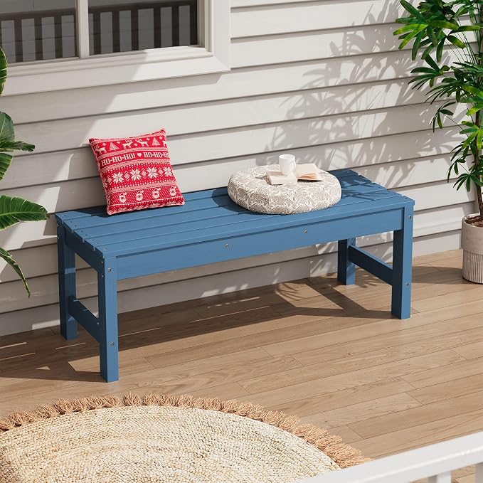 SERWALL 47 Inches Outdoor Bench, All Weather HDPE Backless Bench - Image 9