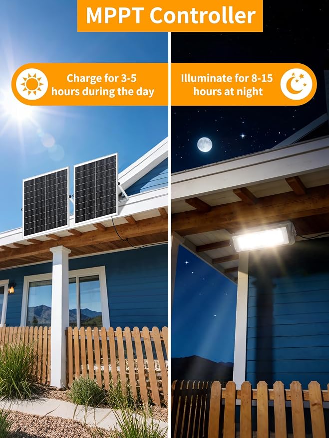 WERISE Solar Flood Lights Outdoor Waterproof IP66, 3600 Lumen 6500K LED - Image 2