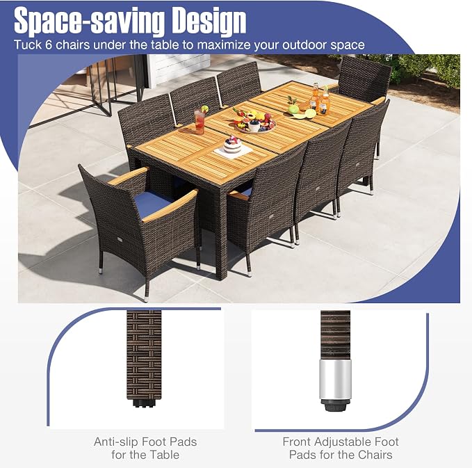 Tangkula 9 Pieces Rattan Outdoor Dining Set - Image 9
