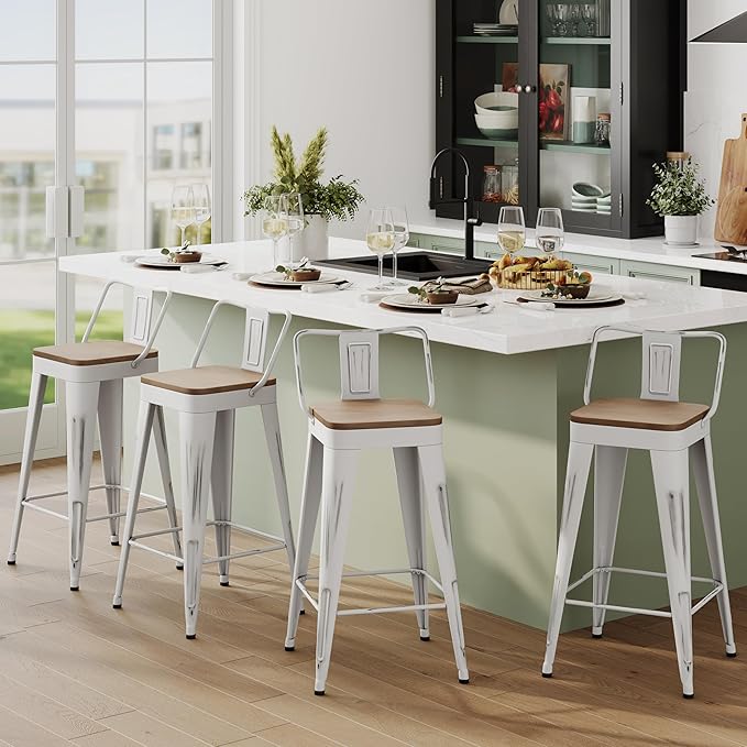 Andeworld Bar Stools Set of 4 Counter Height Stools Industrial Metal Barstools by Andeworld