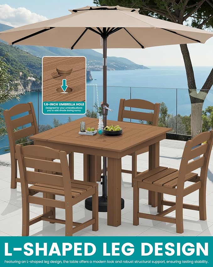 SERWALL Outdoor Dining Set for 4, HDPE Square Table and Chairs Set All Weather - Image 5